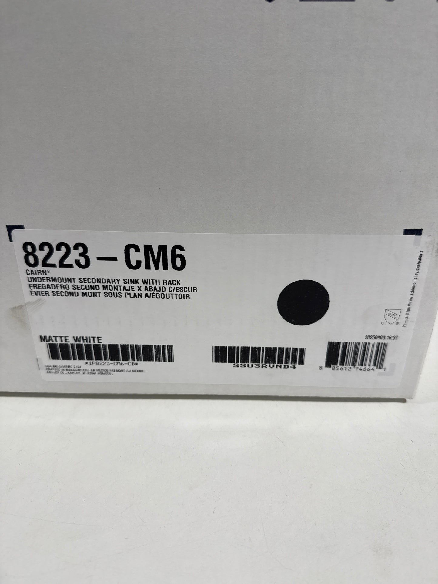 KOHLER K-8223-CM6 Cairn 15.5" Neoroc Composite Undermount Single-Bowl Bar Sink, Composite Bar Sink with Sink Rack, Matte White