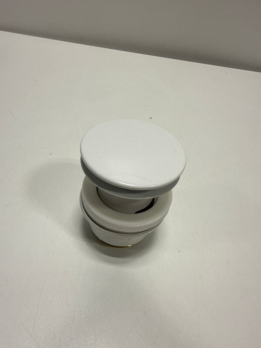 1-1/4 in. Bathroom Push Waste Drain with Overflow, Glossy White