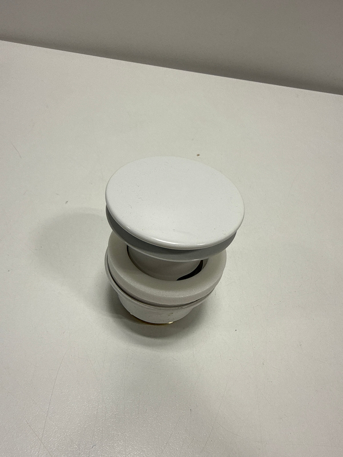 1-1/4 in. Bathroom Push Waste Drain with Overflow, Glossy White