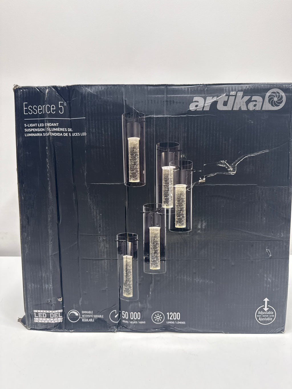 Artika Essence 29-Watts 5-Lights Matte Black Integrated LED Pendant Light with Bubble Glass Shade