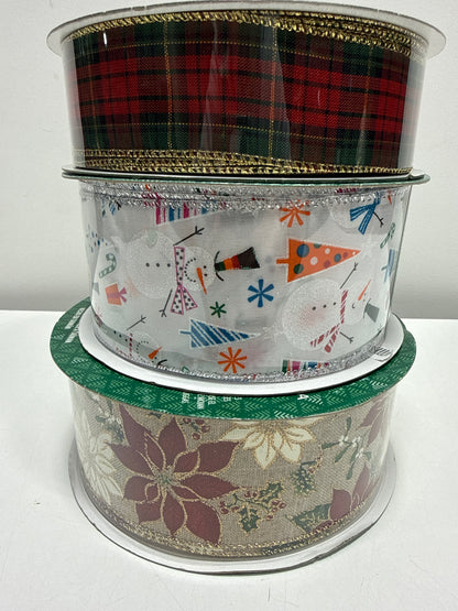 3 Kirkland Wire-Edged Ribbon Assorted Colors 2.5", 1.5" Wide 50 YD