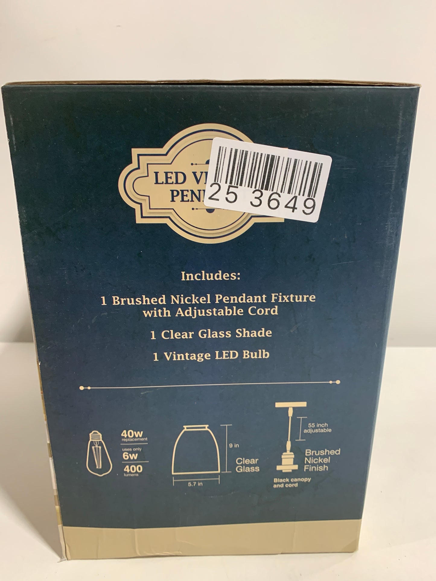 Feit Electric LED VIntage Pendant Dimmeable Vintage Pendant Brushed Nickel Clear Glass (40W Replacement) 6W