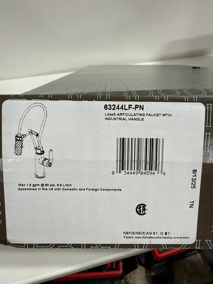 Brizo 63244LF Litze Single Handle Articulating Kitchen Faucet with Industrial Handle Brilliance Polished Nickel Faucet