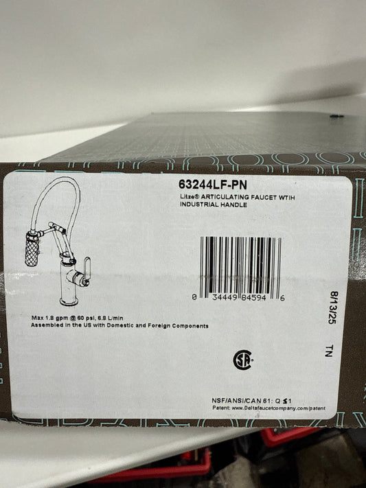 Brizo 63244LF Litze Single Handle Articulating Kitchen Faucet with Industrial Handle Brilliance Polished Nickel Faucet