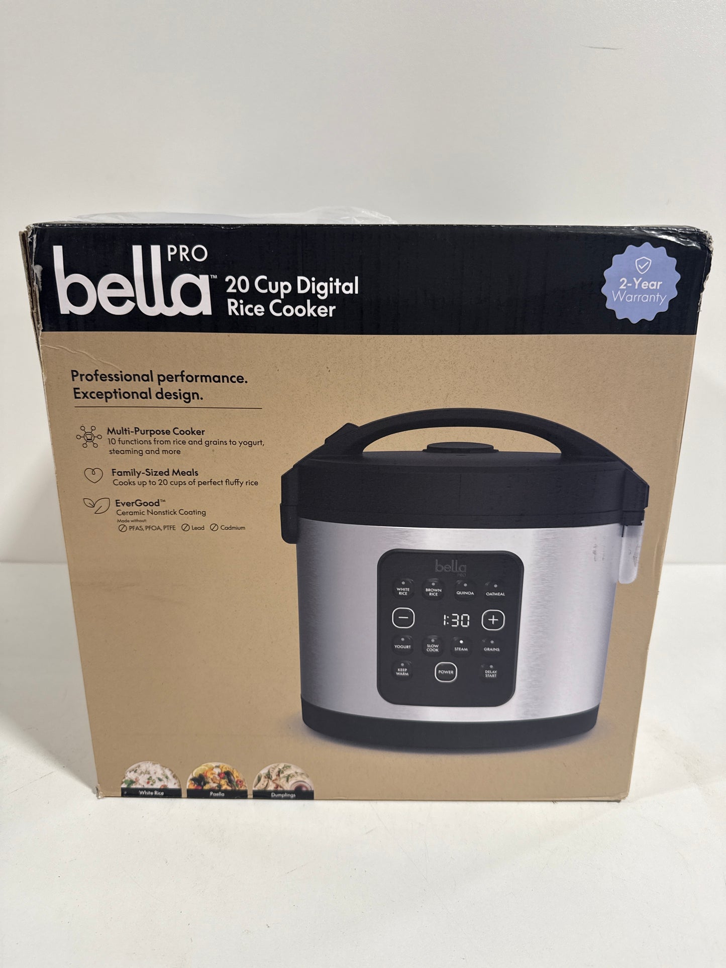 Bella PRO - 20-Cup Digital Rice Cooker - Stainless Steel