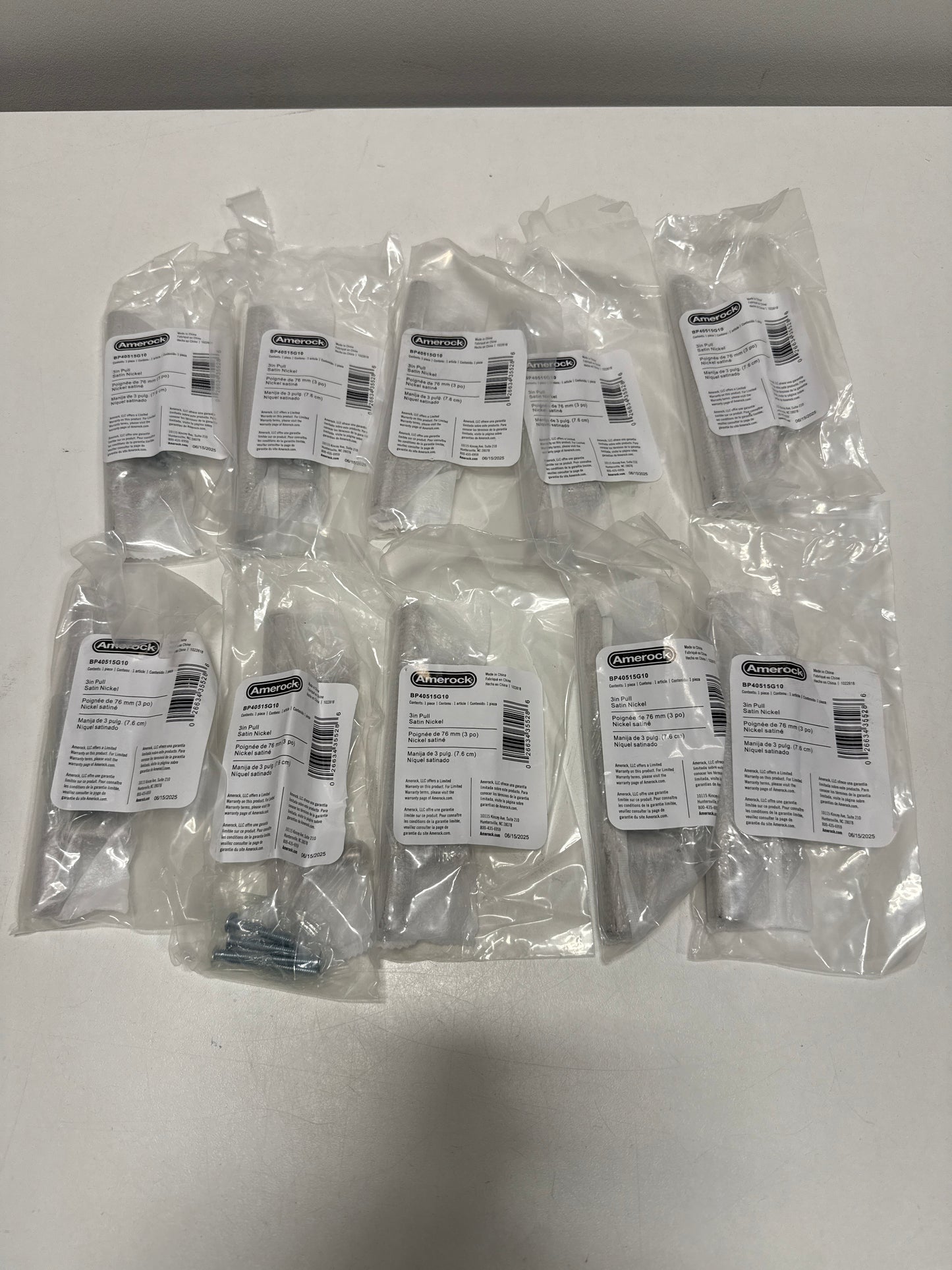 10 x Amerock Bar Pulls 3 in. (76mm) Center-to-Center Satin Nickel Bar Cabinet Pull