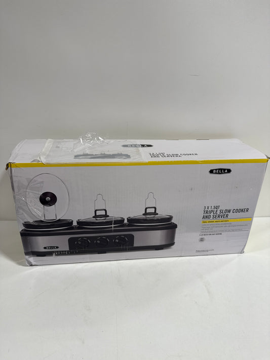 Bella - 3 X 1.5-Quart Triple Slow Cooker - Stainless Steel/Black