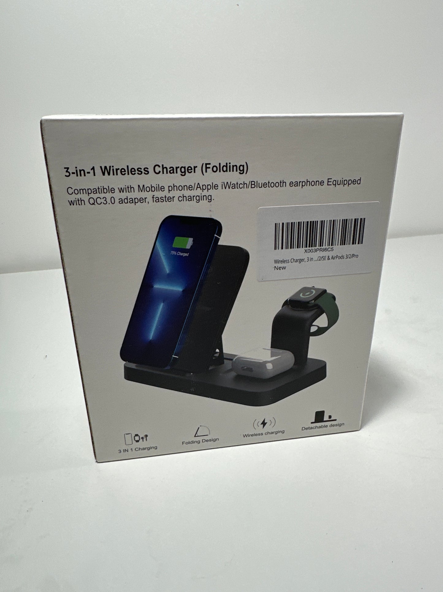 Wireless Charger, 3 in 1 Foldable Wireless Charging Station, Wireless Charger Stand Compatible with iPhone 14/13/12/11/Pro/Max/XS/XR/X/8/Plus, Apple Watch 8/7/6/5/4/3/2/SE & AirPods 3/2/Pro