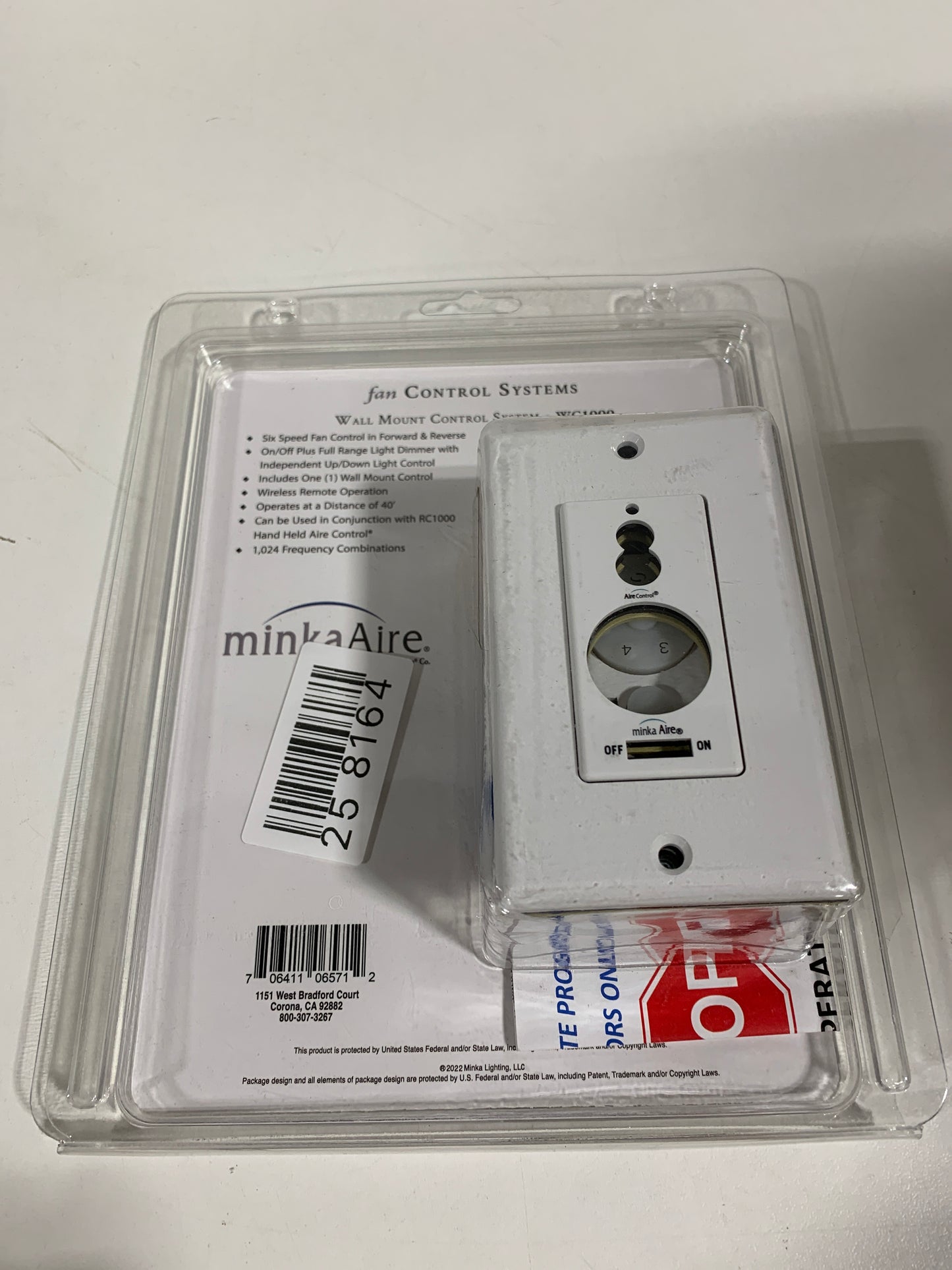 MinkaAire WC1000 Wall Control for Six Speed DC Ceiling Fan White