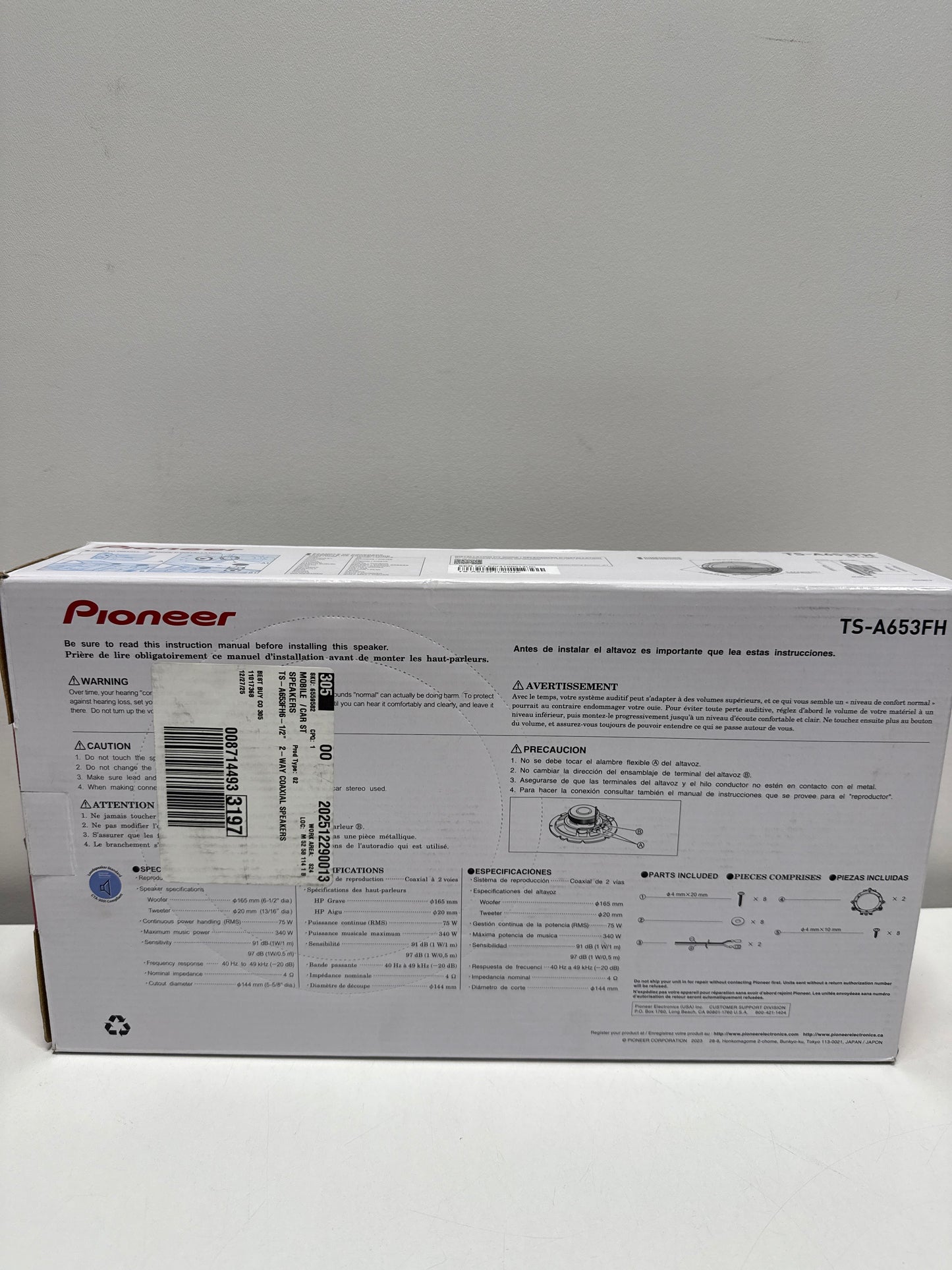 PIONEER A-Series MAX TS-A653FH 6.5” 2-Way Speakers (Pair) – 340W Max,