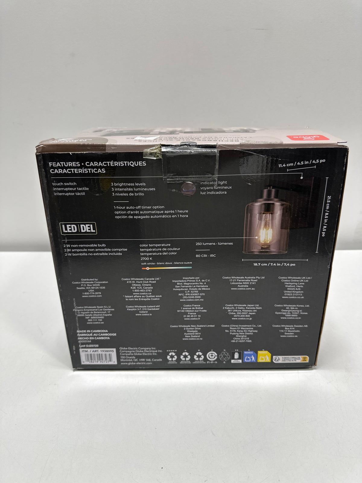 Globe Electric Rechargeable Glass Wall Sconce 2-pack - *Lighting & Electrical