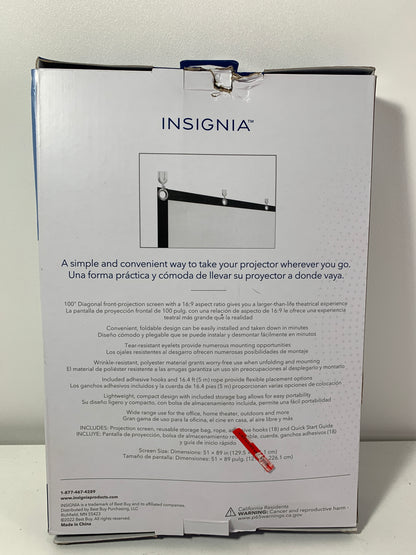 Insignia - 100" Home Theater Portable Folding Projector Screen - White