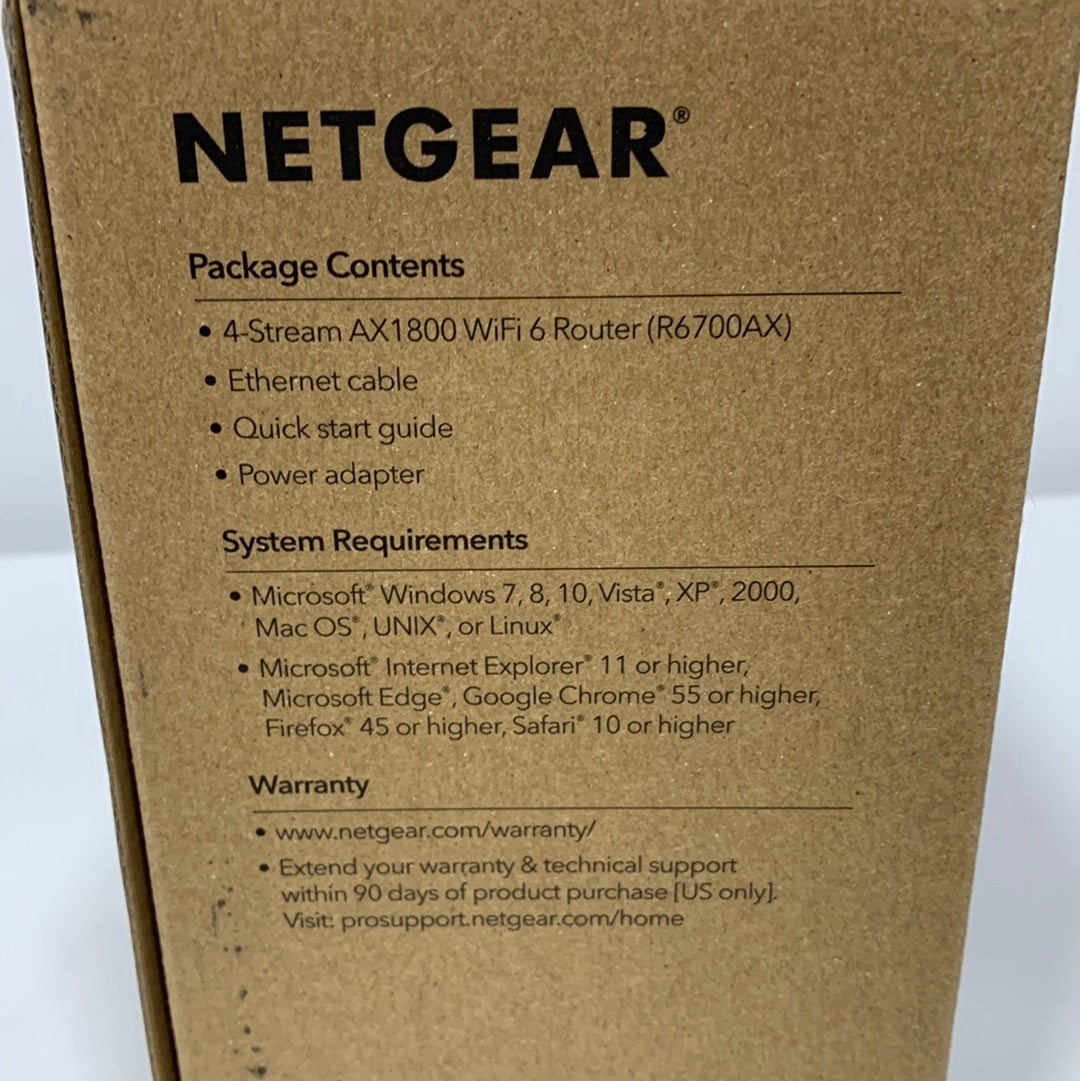NETGEAR 4-Stream WiFi 6 Router (R6700AX) – AX1800 Wireless Speed (Up to 1.8 Gbps) | Coverage up to 1,500 sq. ft., 20 devices