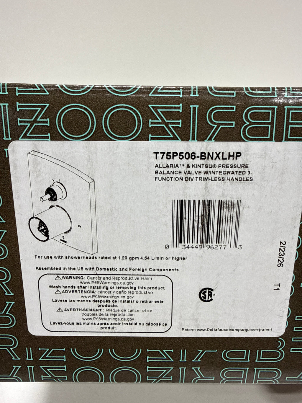 Brizo T75P506-LHP Pressure Balanced Valve Trim with Integrated 3 Function Diverter for Two Shower Applications - Less Handles and Rough in Brilliance