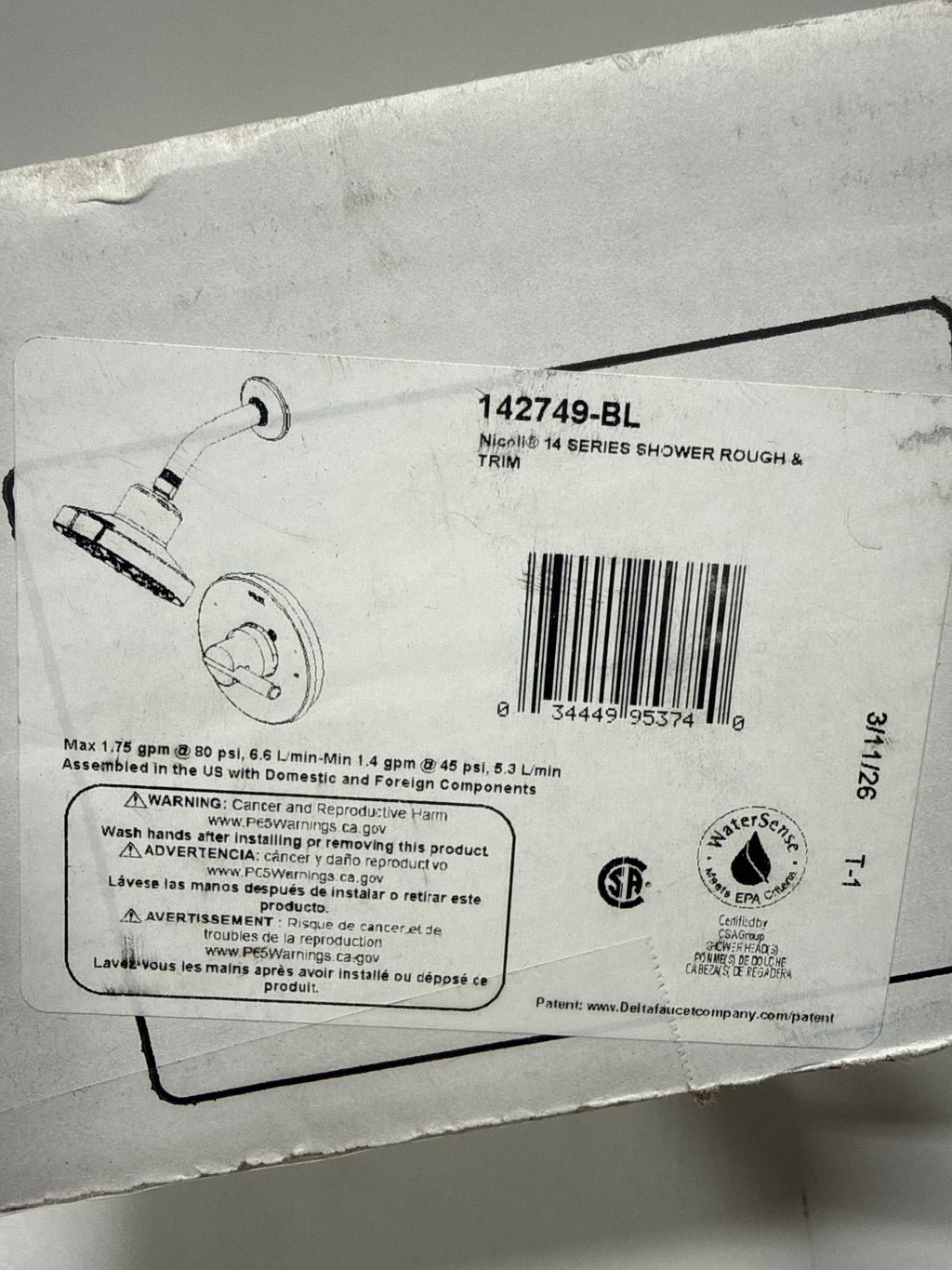 Delta 142749 Nicoli Monitor 14 Series Single Function Pressure Balanced Shower - Rough-in Included Matte Black Showers Shower Only