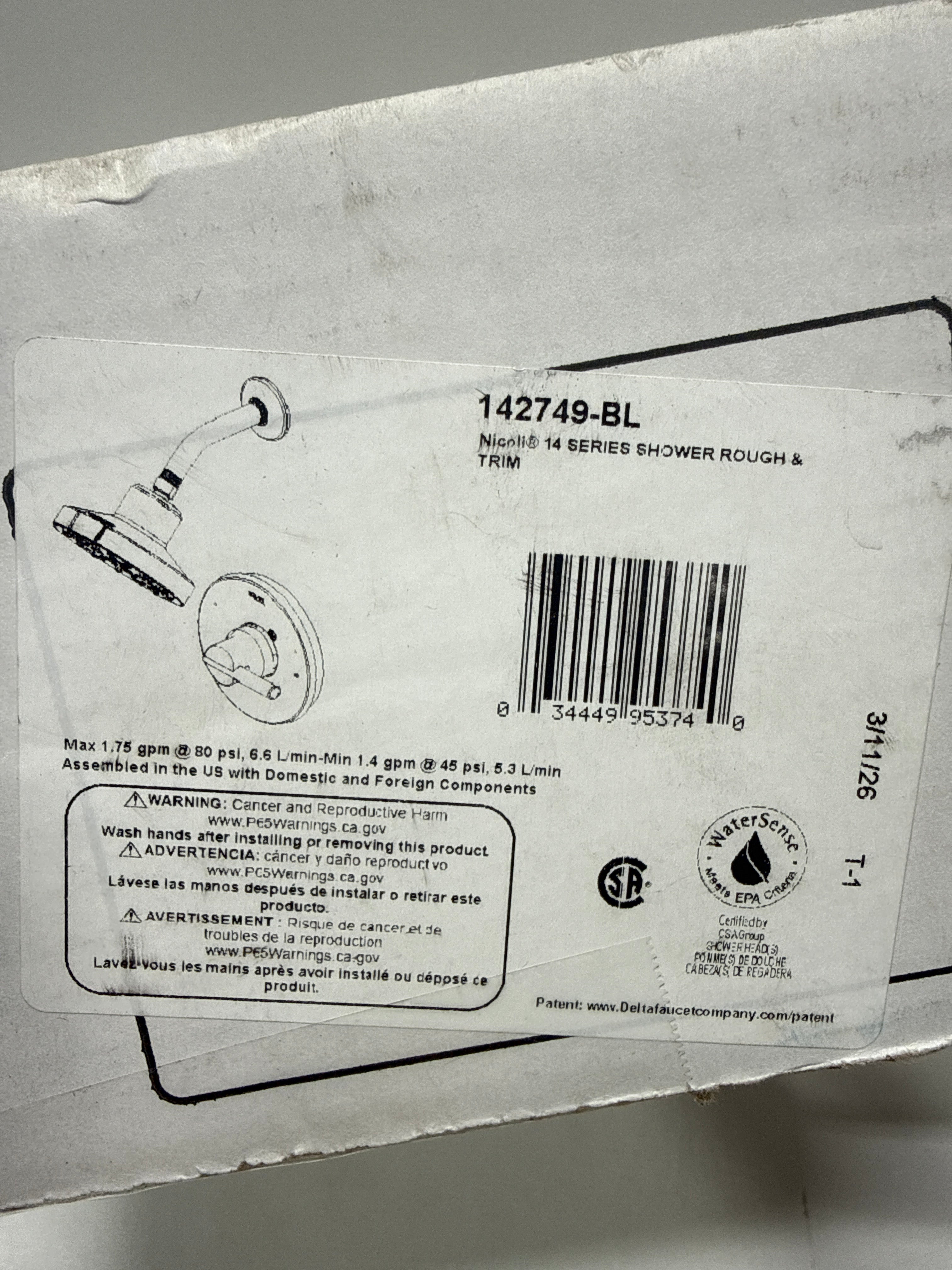 Delta 142749 Nicoli Monitor 14 Series Single Function Pressure Balanced Shower - Rough-in Included Matte Black Showers Shower Only