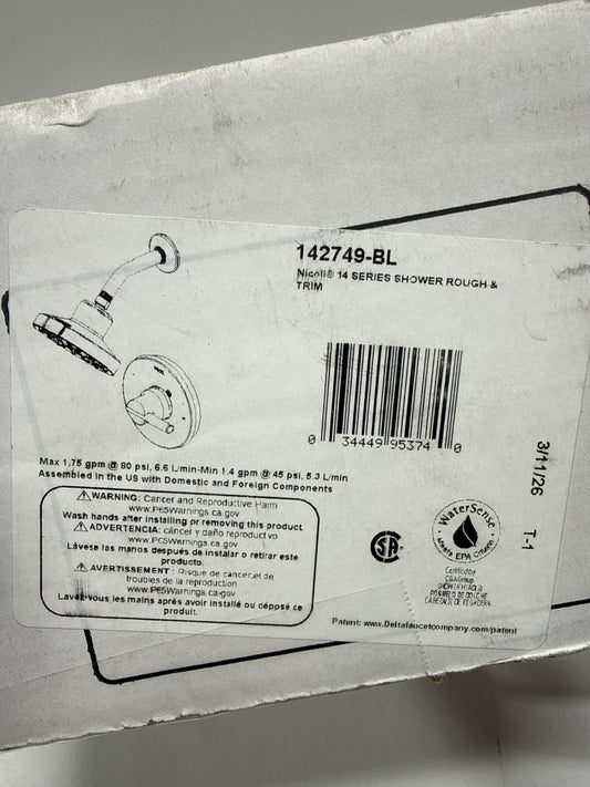 Delta 142749 Nicoli Monitor 14 Series Single Function Pressure Balanced Shower - Rough-in Included Matte Black Showers Shower Only