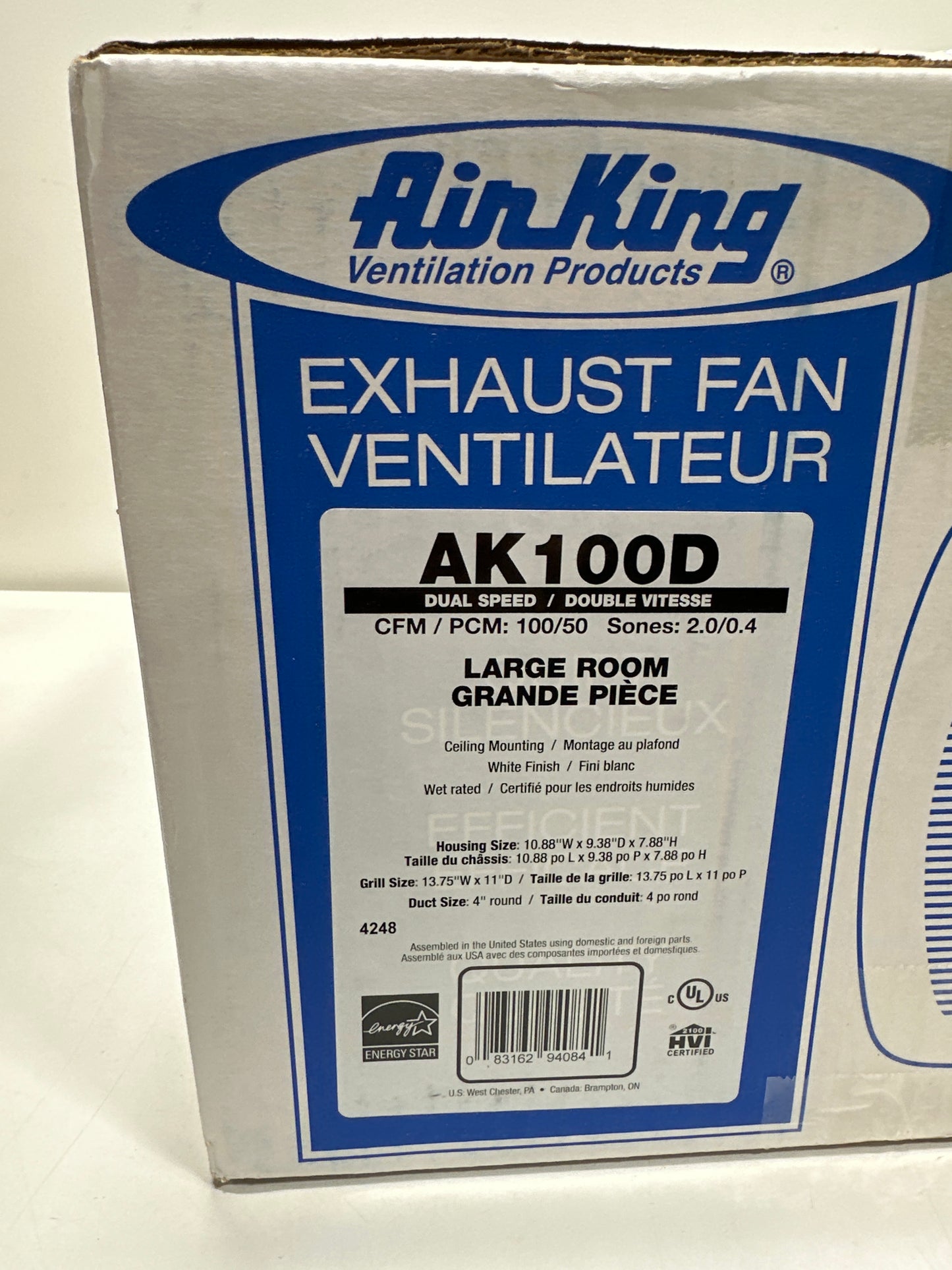Air King AK100D Energy Star Qualified Dual Speed Exhaust Bath Fan with 100-CFM and 1.5-Sones White Finish - *Tools