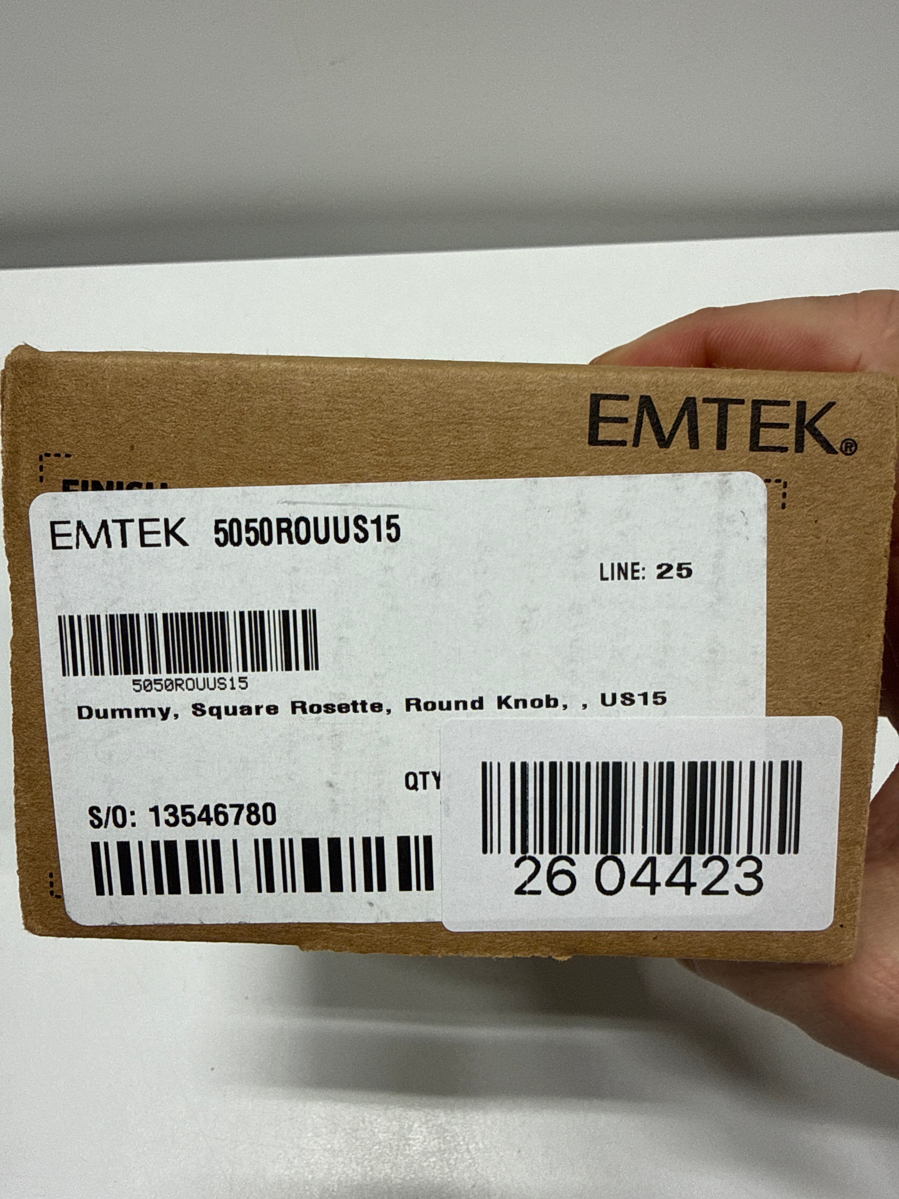 EMTEK Square Rosette Dummy, Pair with Matching Finish Round Knob  - 5050ROUUS15 - Satin Nickel (US15)