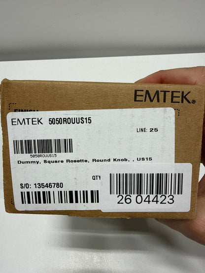 EMTEK Square Rosette Dummy, Pair with Matching Finish Round Knob  - 5050ROUUS15 - Satin Nickel (US15)