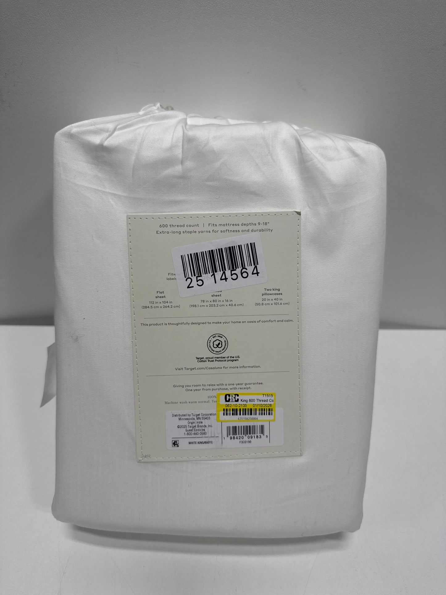 King 600 Thread Count Sateen Sheet Set White - Casaluna