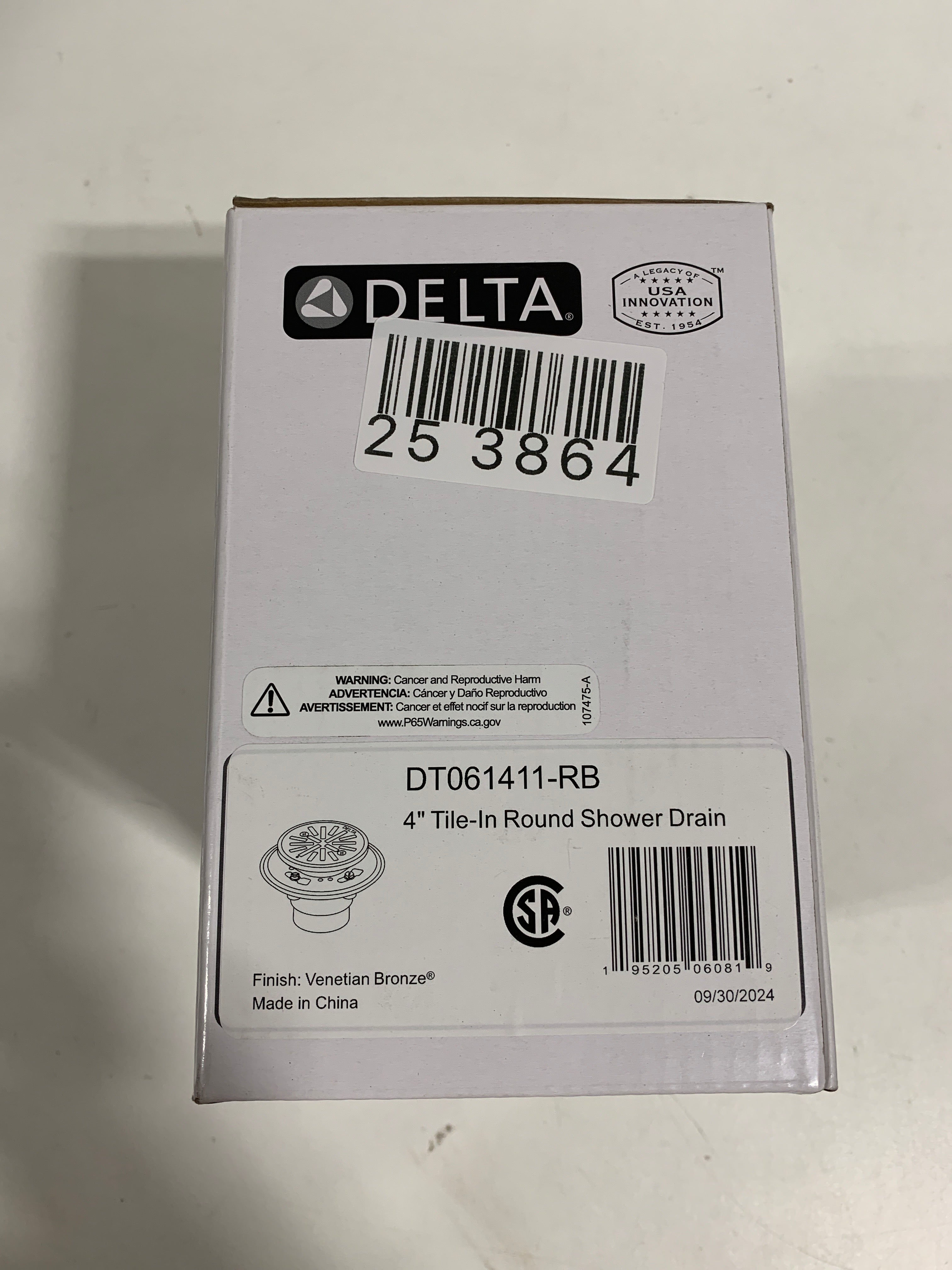 Delta DT061411 4’’ Tile-in Round Shower Drain Venetian Bronze Showers Shower Drains Standard Drains - *Plumbing
