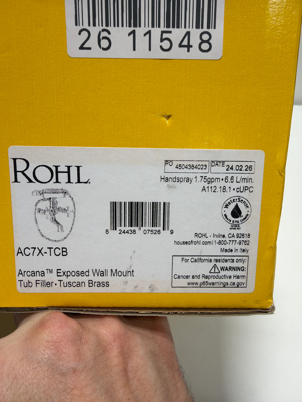 Rohl AC7X-TCB Cisal Exposed Tub Filler with Hand Shower And Metal Cross Handles Less, Tuscan Brass