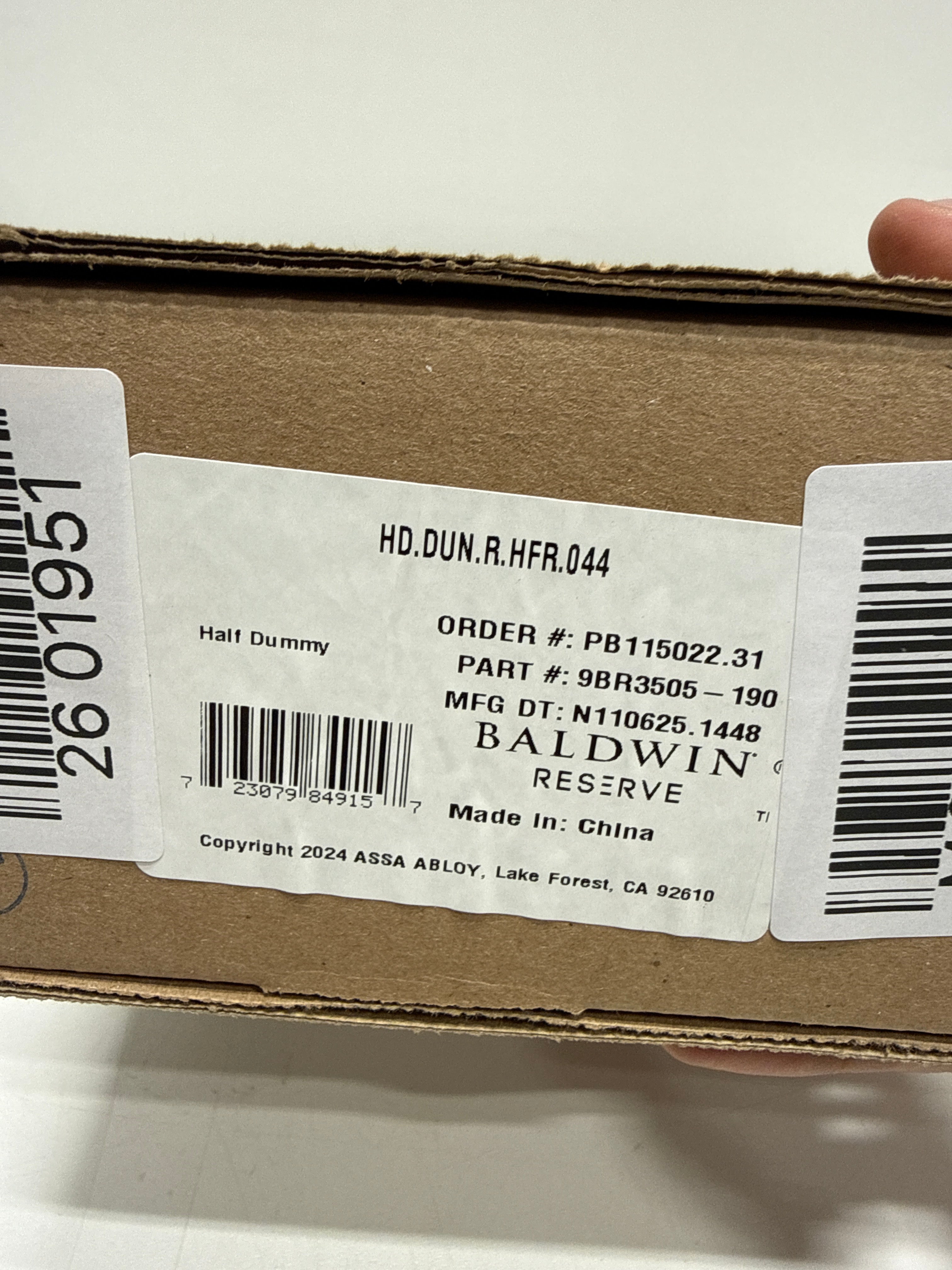 Baldwin HD.DUN.R.HFR Dunsmoor Non-Turning One-Sided Dummy Door Lever with Chamfered 5" Rose from the Reserve Collection Lifetime Satin Bras