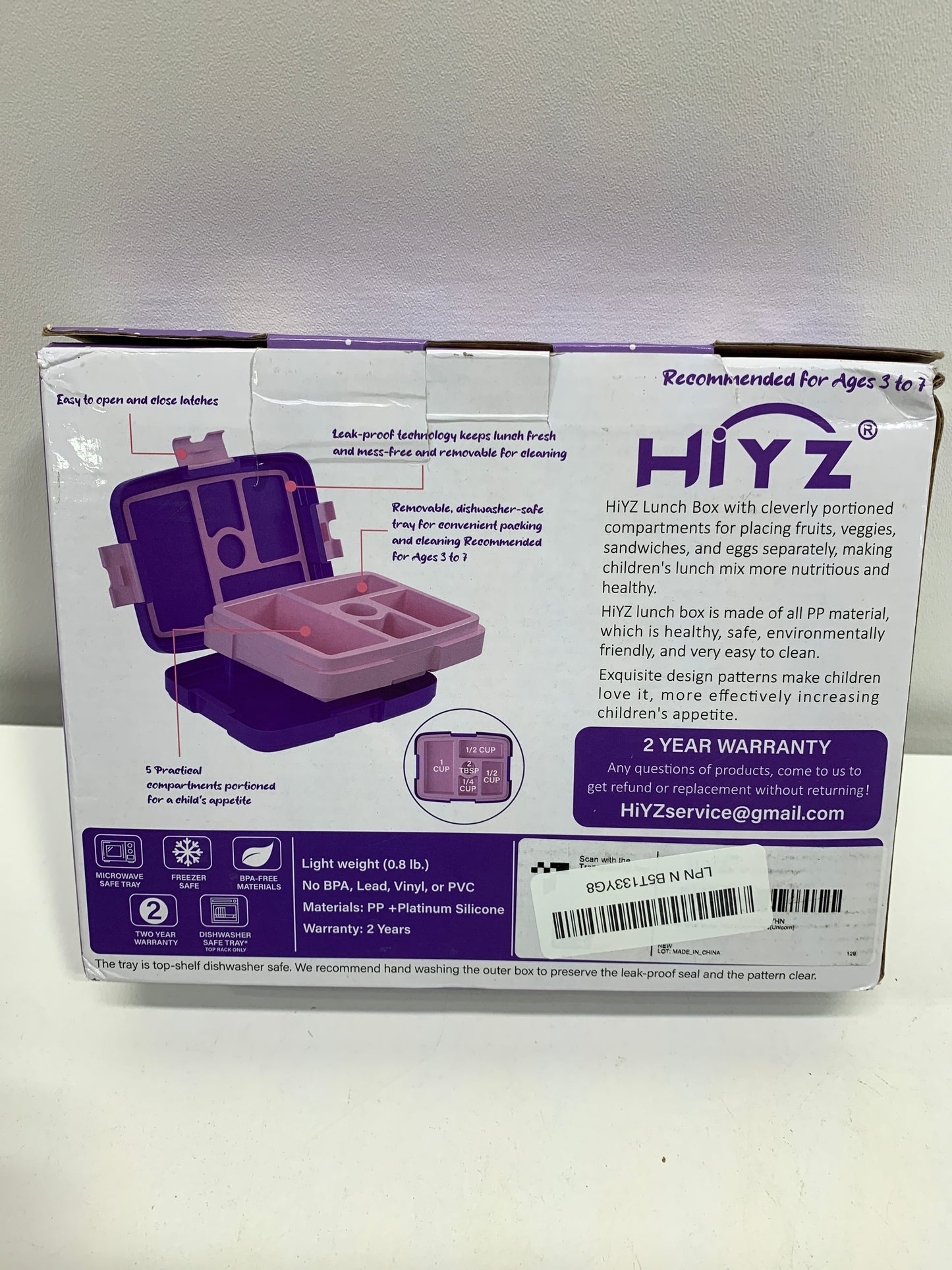 HiYZ Bento Lunch Box for Kids with 5 Compartments,Leak-proof Lunch Box Kids,Ideal Portion Sizes Toddler Lunch Box for Daycare aged 3-7 years,Durable, Drop-Proof, Dishwasher Safe(Unicorn