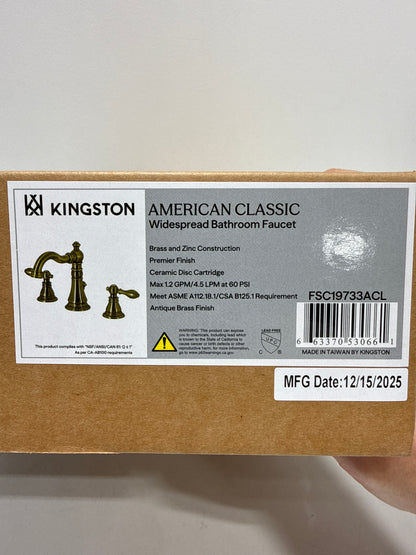 Kingston Brass Fauceture FSC19733ACL American Classic Widespread Bathroom Faucet, Antique Brass