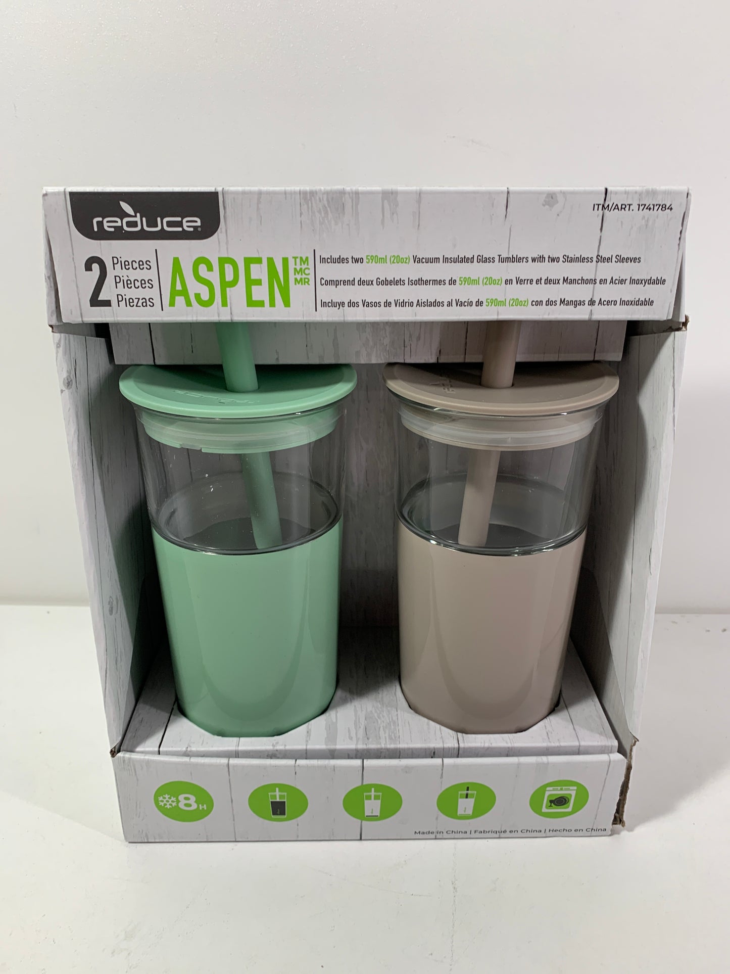 Reduce Vacuum Insulated Glass Tumblers Stainless Steel Sleeves 2 Pack