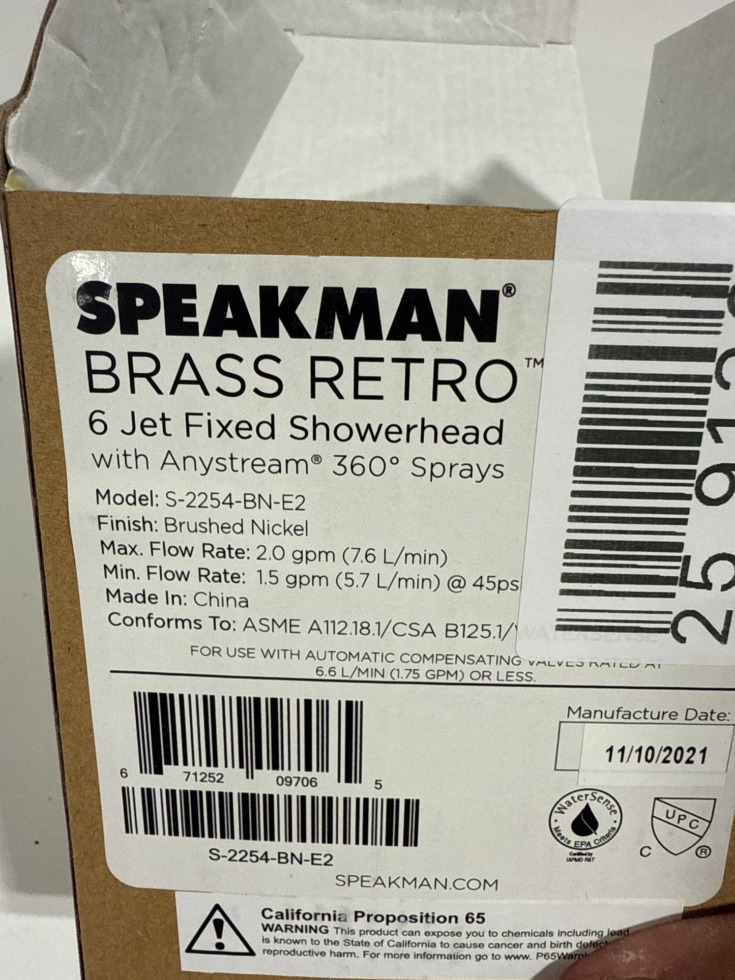 Speakman S-2254-E2 Signature Brass 2.0 GPM Multi-Function Shower Head Brushed Nickel