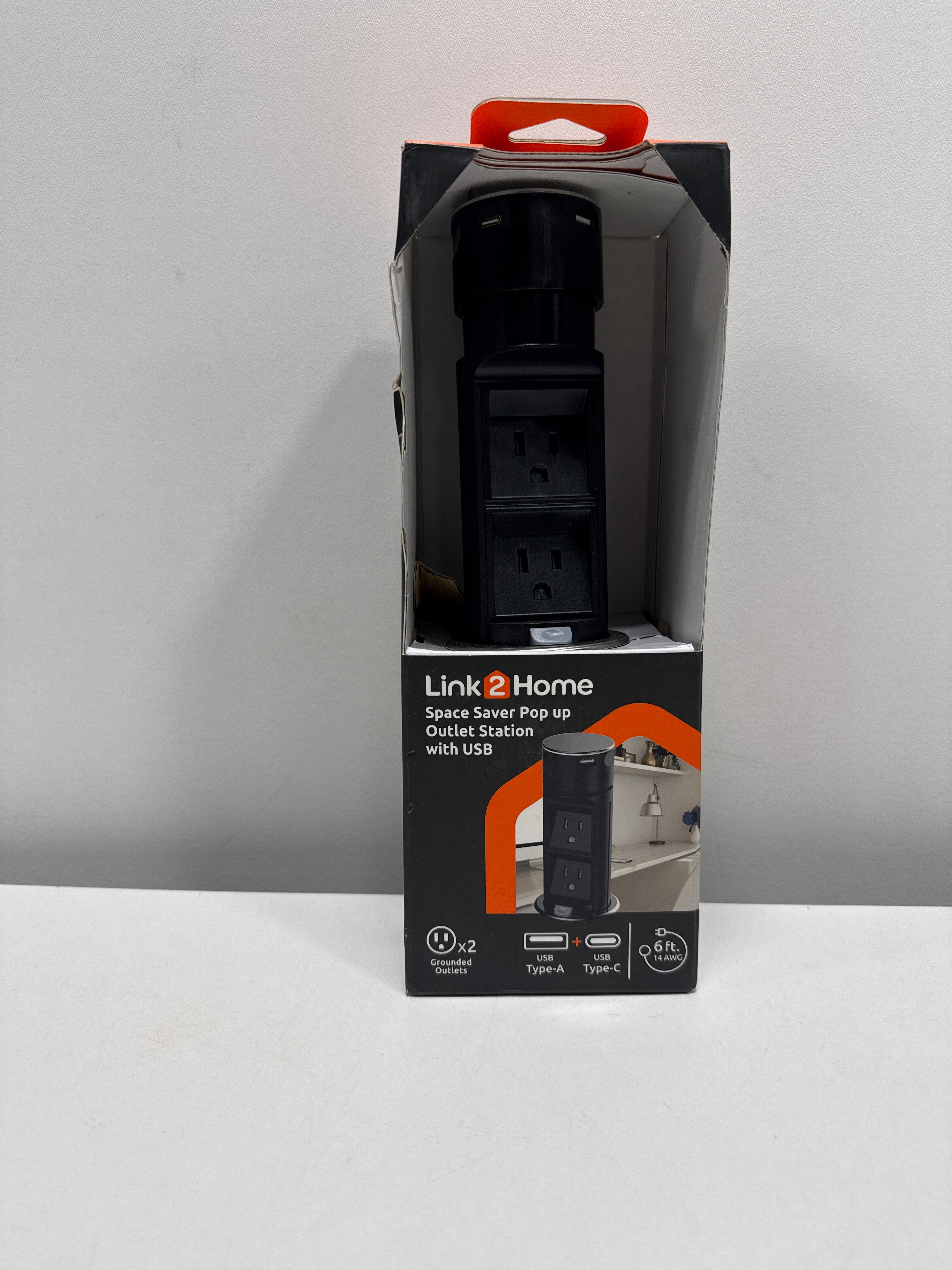 Link2Home Pop up Outlet with USB 2 Outlets Stainless Steel 2.4A