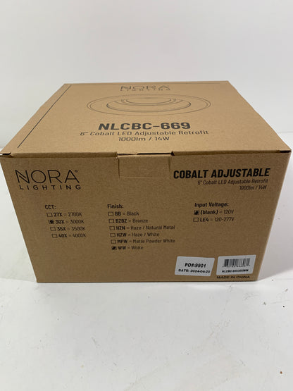 Nora Lighting NLCBC-66930X Cobalt Adjustable 6" LED Adjustable Recessed Trim - 3000K - 1000 Lumens White