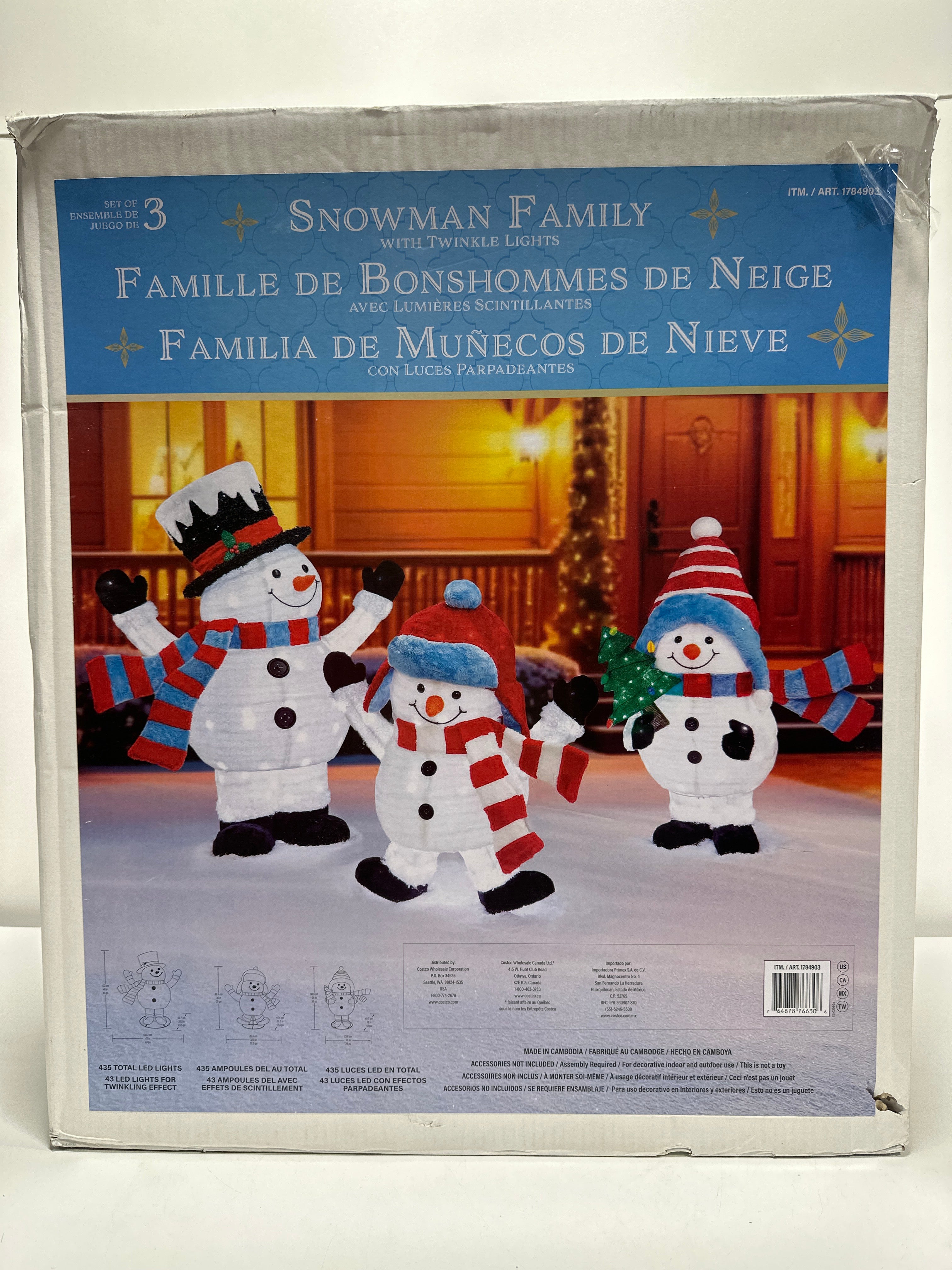 Kirkland Pop Up Snowman Family with LED Lights Set of 3 - *Christmas & Seasonal