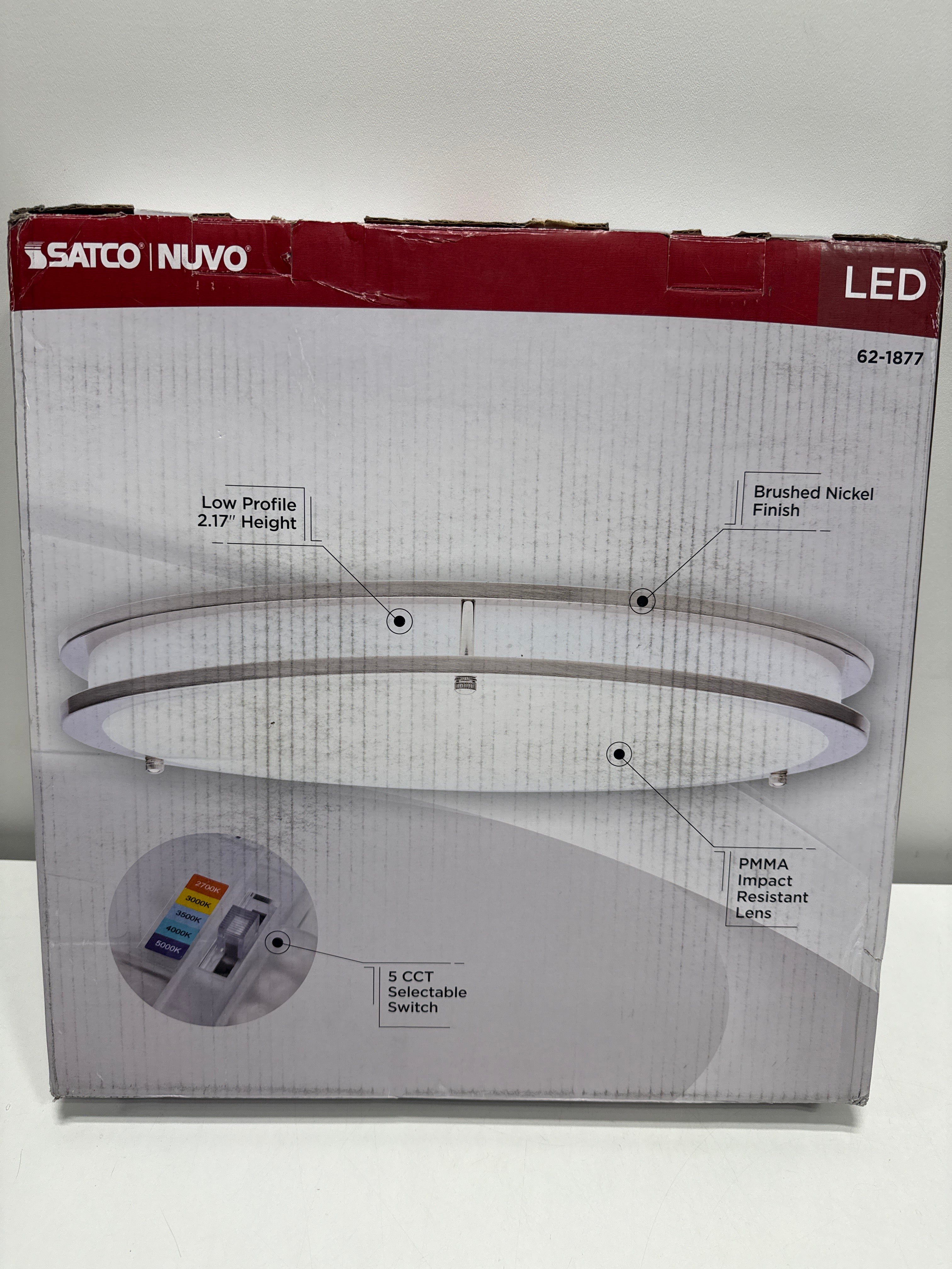 Glamour LED 17 Inch Flush Mount Brushed Nickel Finish 27K/3K/35K/4K/5K CCT Selectable