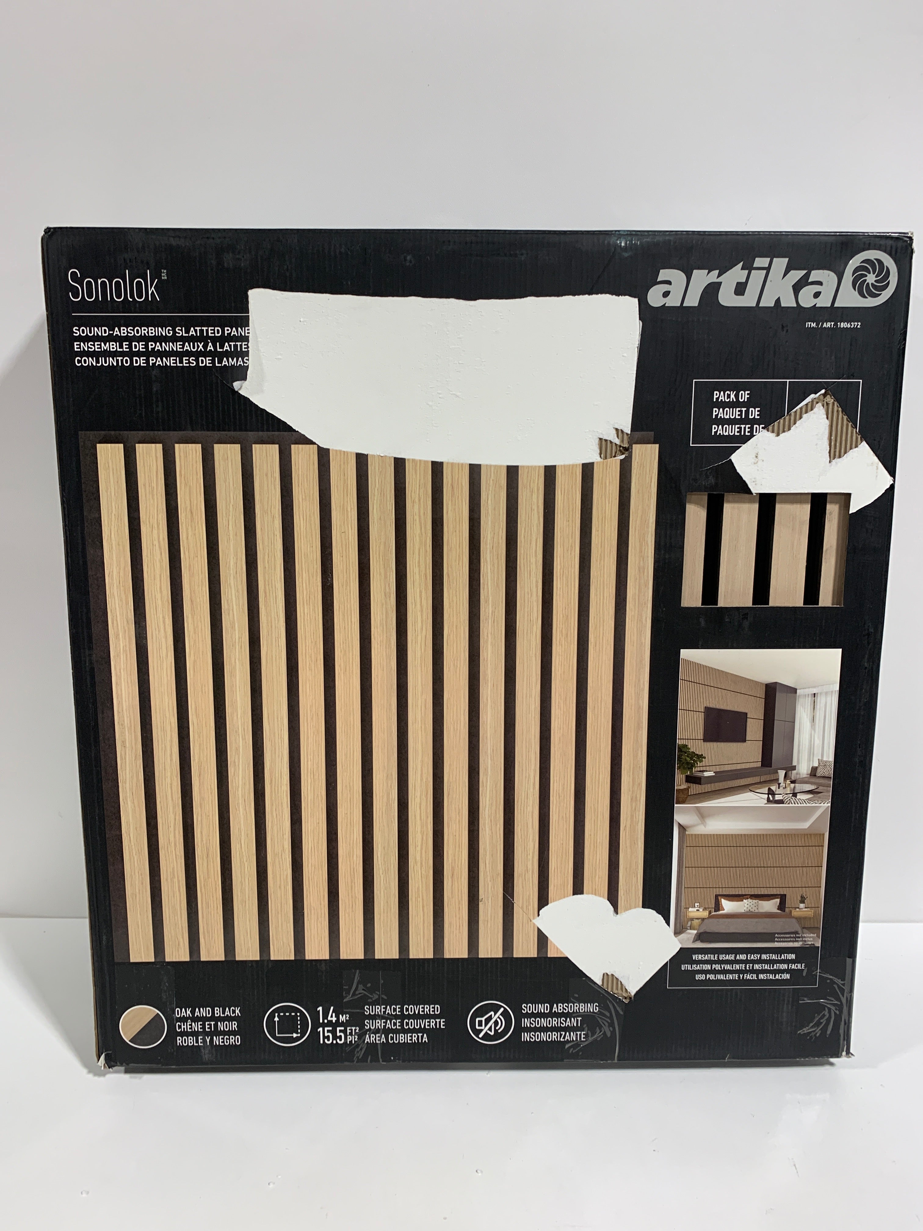See Desc Artika Sonolok Wall Acoustic Panel Oak & Black Set 23.6" X 23.6" 5 Pack