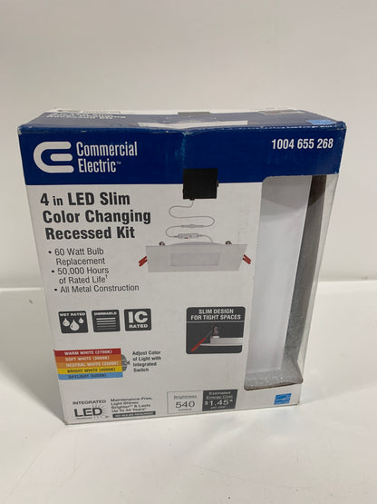 Ultra Slim Integrated LED 4 in Square Adj Color Temp Canless Recessed Light for Kitchen Bath Living rooms, White