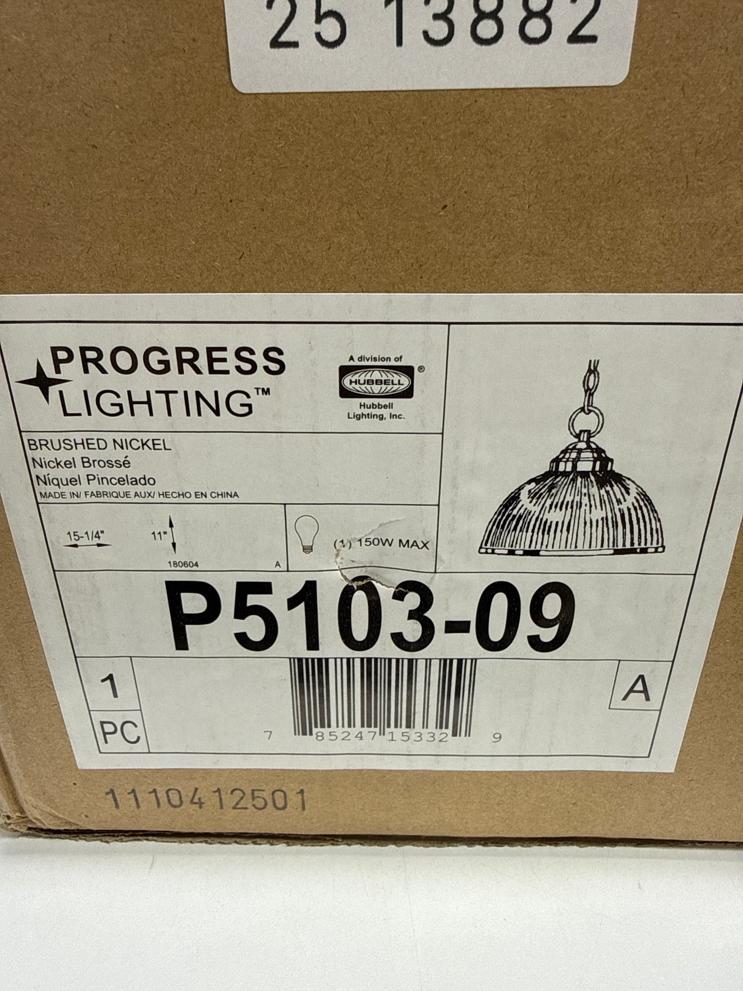 Progress Lighting Prismatic Collection 1-Light Pendant Brushed Nickel Clear Prismatic Glass Shade