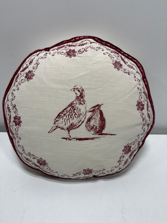 Cream and Burgundy Partridge Pillow - 16"R X 2"D - Threshold™ Designed with Studio McGee