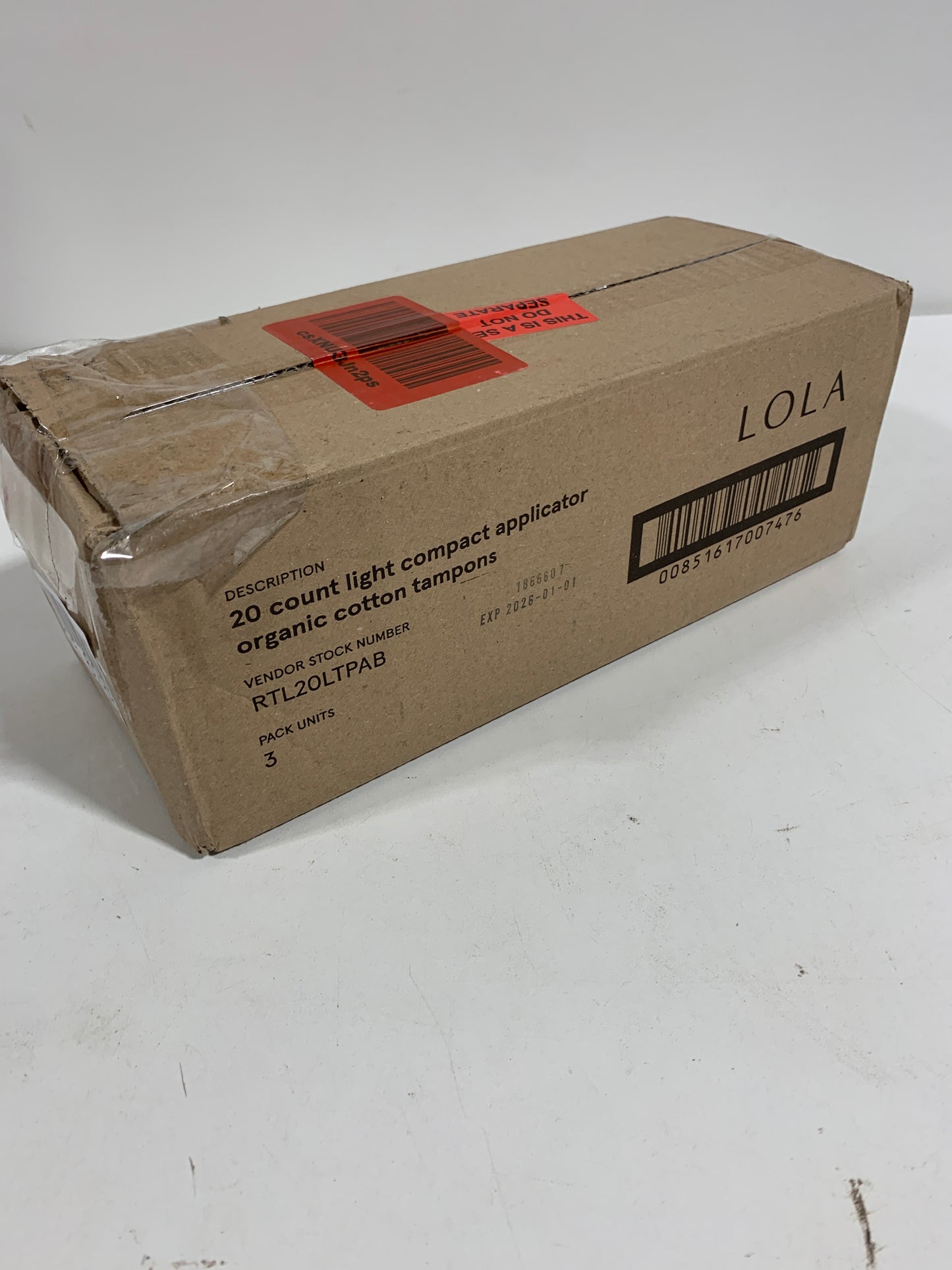 LOLA Light Tampons Organic Cotton Compact Plastic Applicator 60 Count