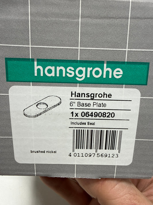 hansgrohe Base Plate for Contemporary Single-Hole Faucets, 6" Upgrade 6-inch Modern Base Plate for Bathtub Faucet in Brushed Nickel, 06490820