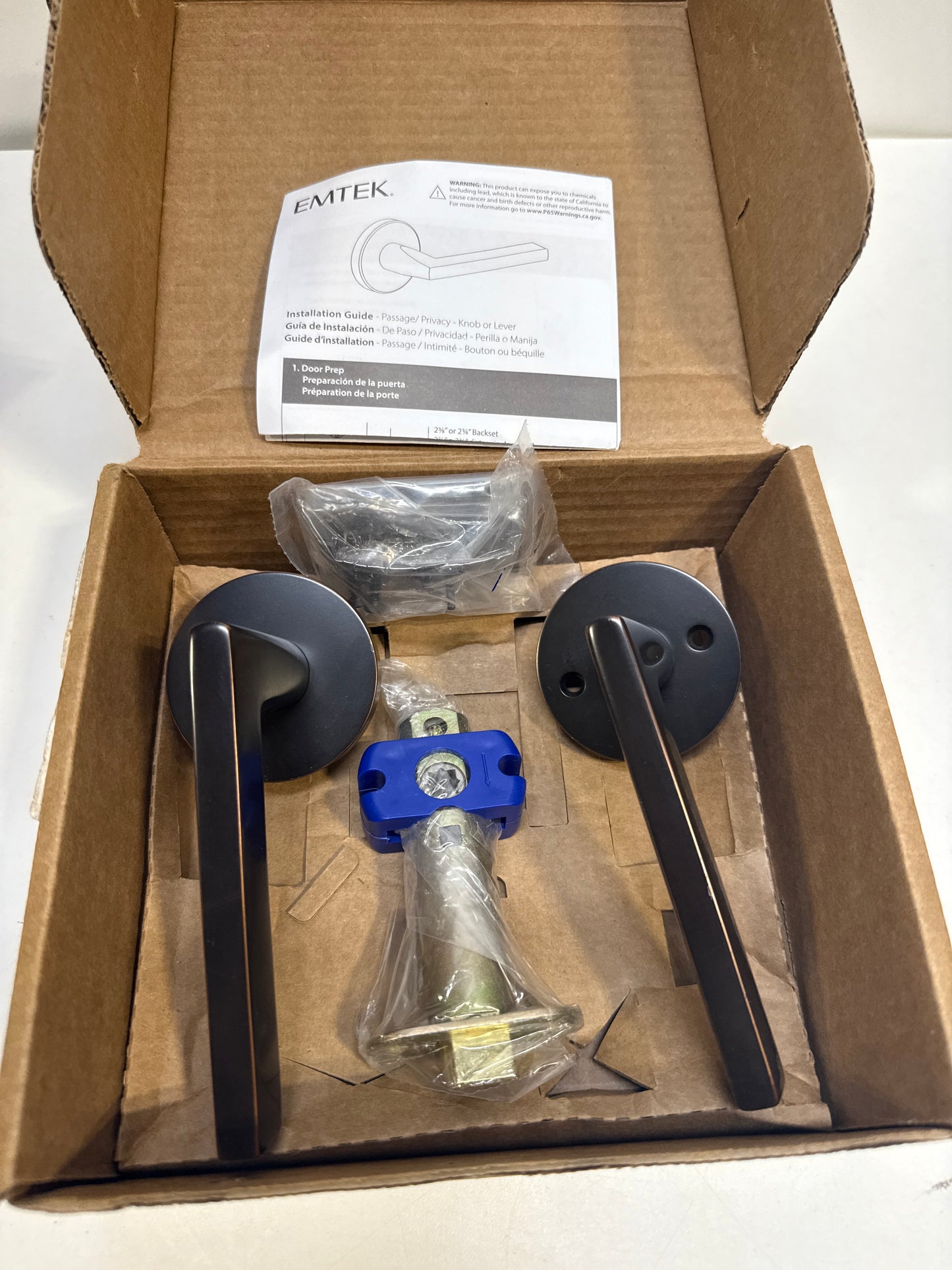 Scratch Emtek Helios Left Handed Passage Door Lever Set with Disk Rose from the Contemporary Collection