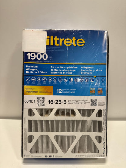 Filtrete Air Filter 5”, MPR 1900 MERV 13, Premium Allergen, Bacteria and Virus Filter, Electrostatic Air Cleaning Deep Pleat Filter