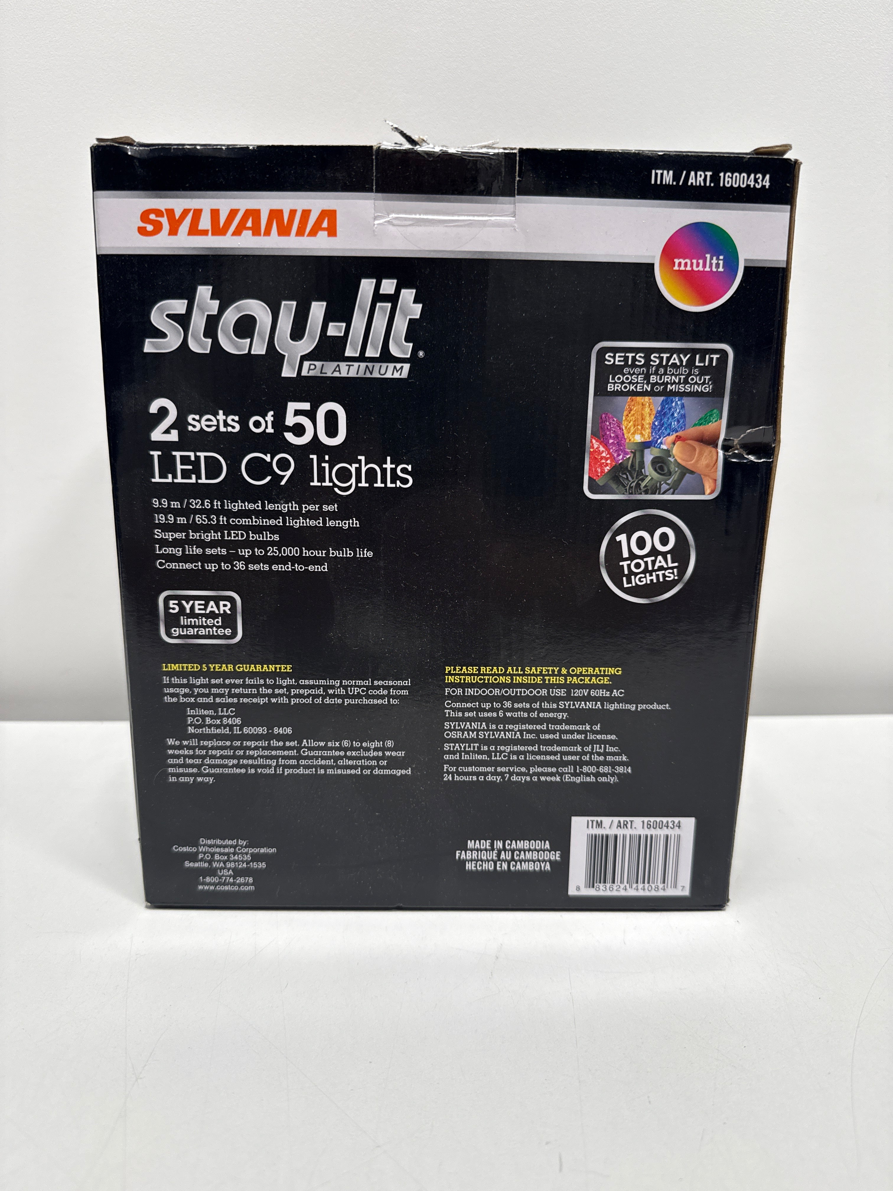 Sylvania Stay-lit C9 Multi LED Faceted Lights 2 Strings 50 Lights Per String - *Christmas & Seasonal
