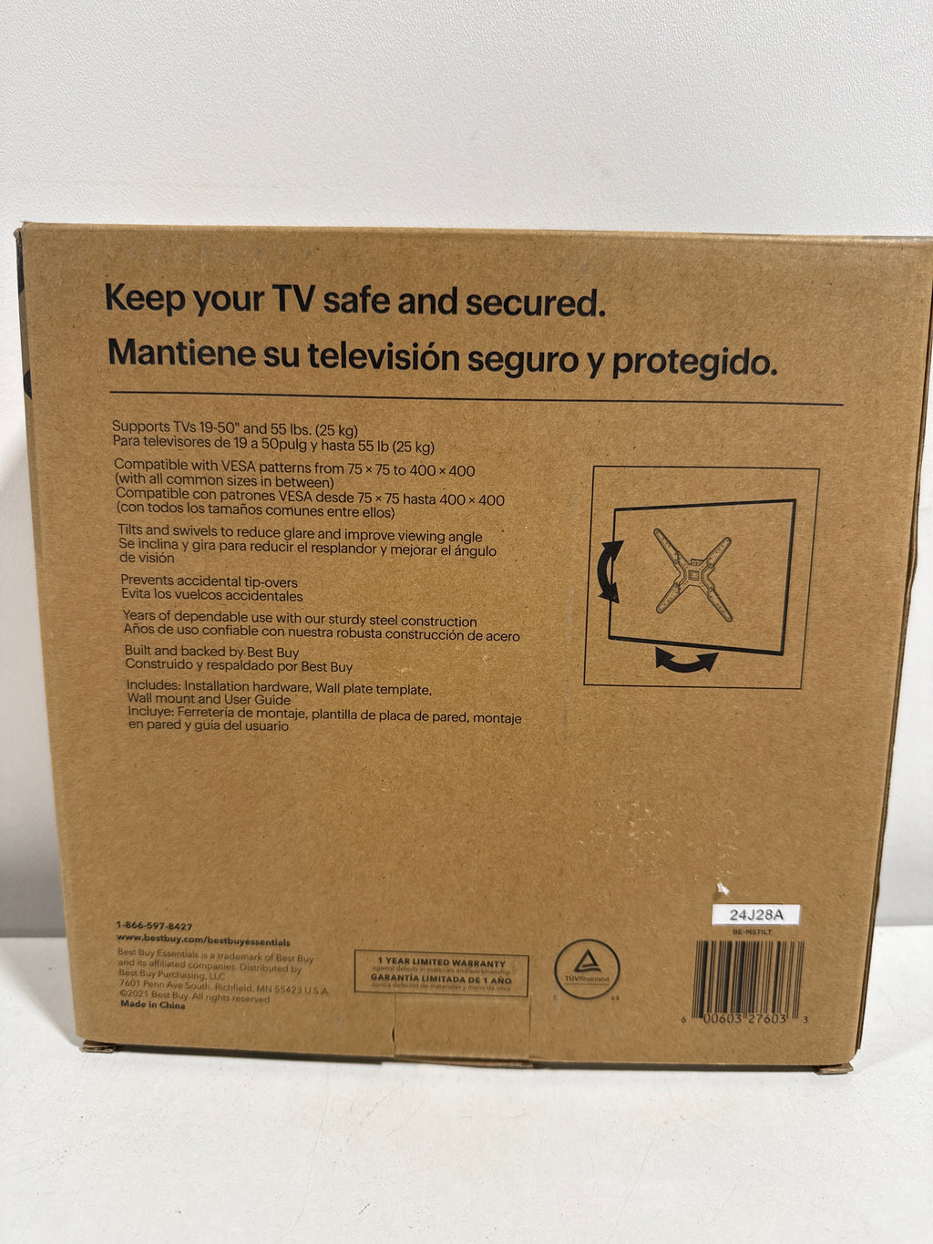 Best Buy Essentials™ - Tilting TV Wall Mount for up to 50’’ TVs - Black - *TV & Home Theater