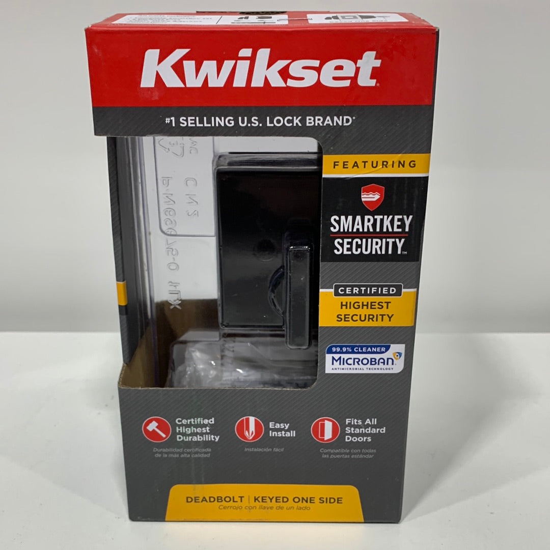 Kwikset Downtown Low Profile Iron Black Square Single Cylinder Contemporary Deadbolt Featuring SmartKey Security