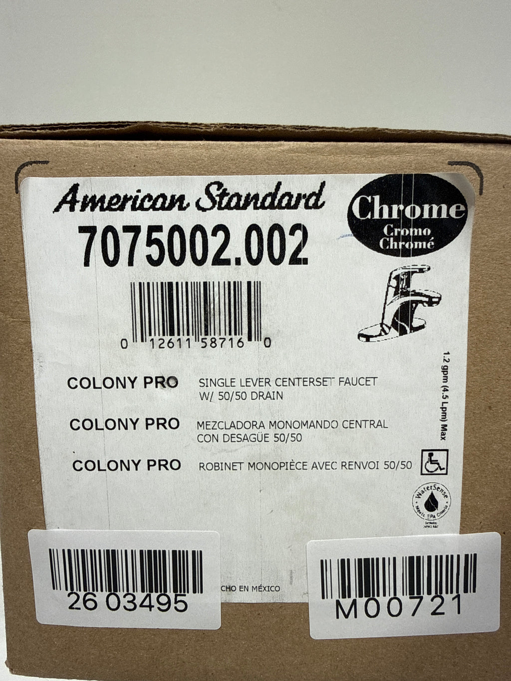 American Standard 7075002.002 Colony Pro SL Centersetwith50/50 Drain, Polished Chrome