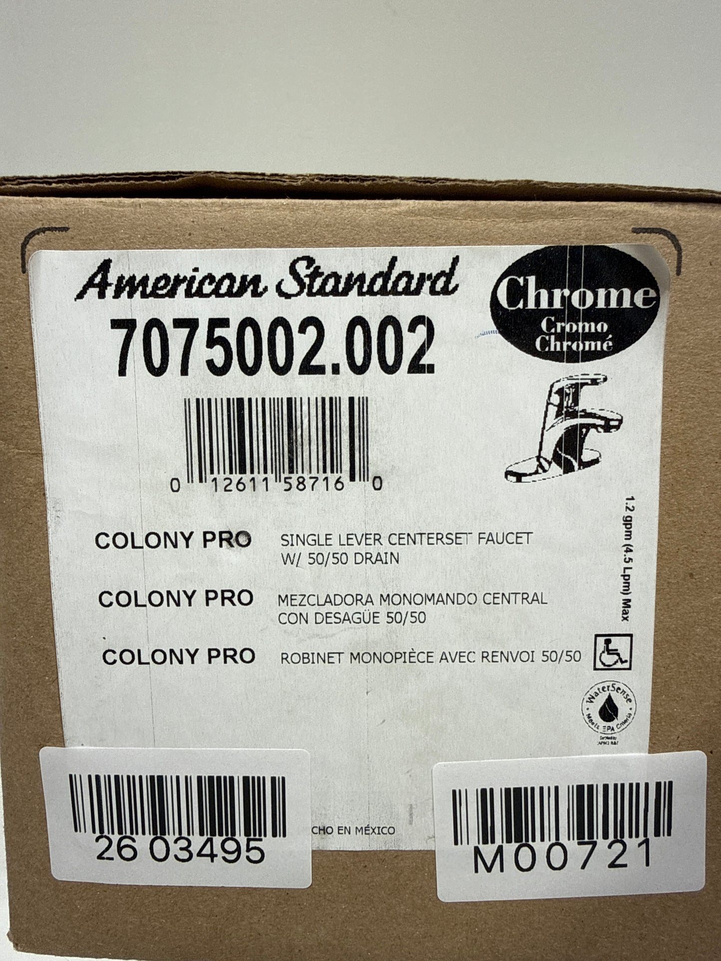 American Standard 7075002.002 Colony Pro SL Centersetwith50/50 Drain, Polished Chrome