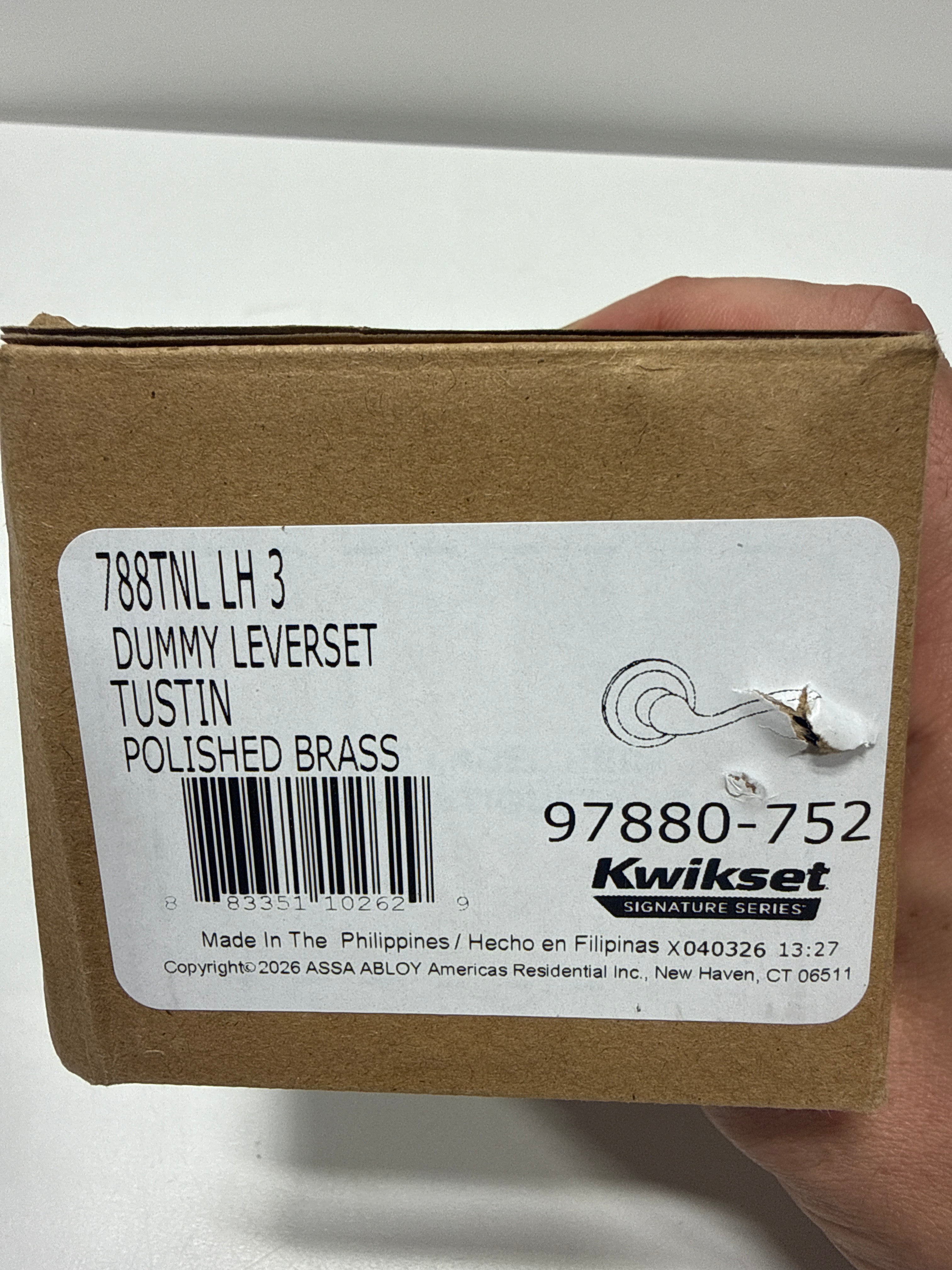 Kwikset Tustin Left-Handed Half-Dummy Lever with Microban Antimicrobial Protection in Polished Brass (97880-752)